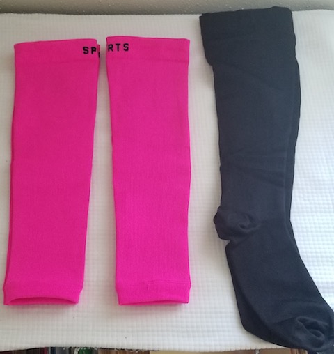 Pink and black compression socks